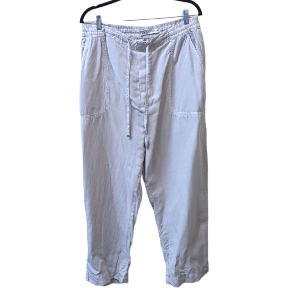 Zara Wide Leg Pull on Elasticated Waist Lyocell/Linen Cropped Plus Pants (XXL)